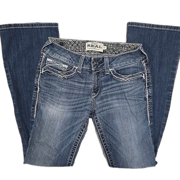 Ariat REAL Womens Bootcut Marine Jeans Size 29R Mid-Rise Entwined Stretch Denim - Picture 7 of 12